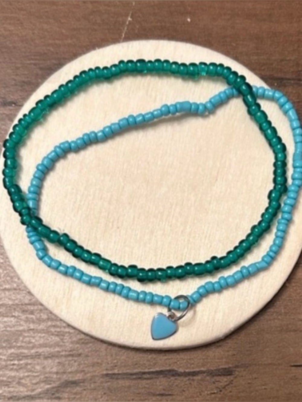 M - Blue and Teal Beaded Layered Bracelet with Heart Charm